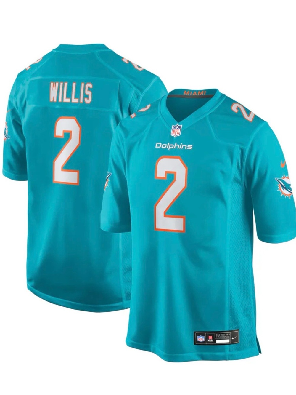 Nike Teal Miami Dolphins #2 Willis Jersey